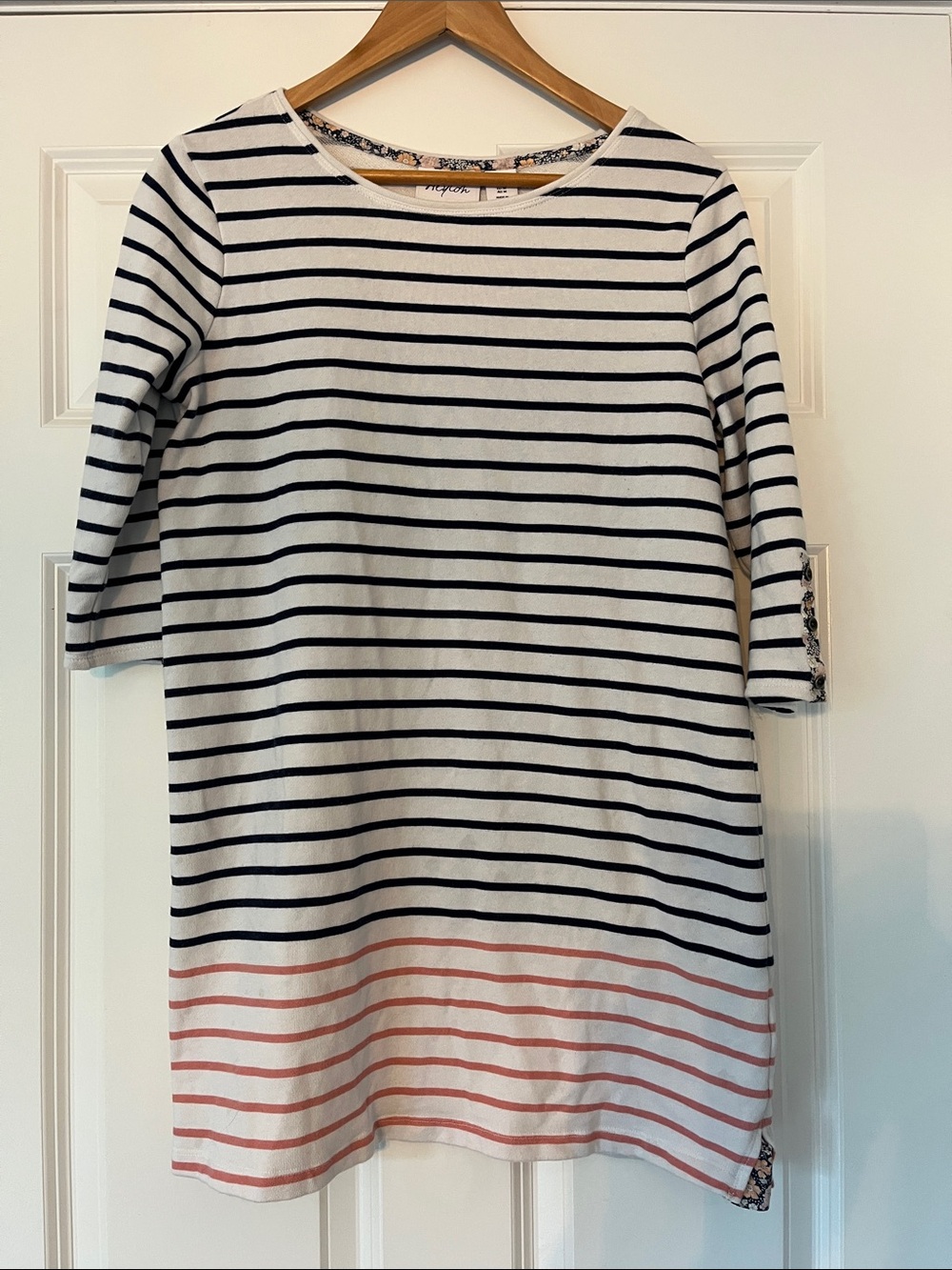 Heyton Striped Long Sleeve Dress with Pink Striped Hem